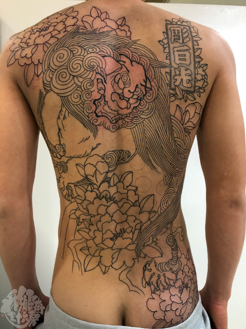 バックピース 唐獅子牡丹 彩躯術三十六房 Chamber36tattoostudio