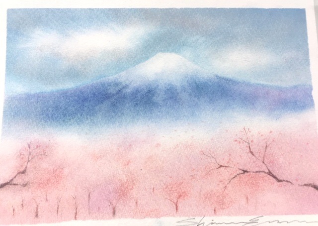 富士山を描く講座1『桜と富士』 : パステルシャインアート銀座本部