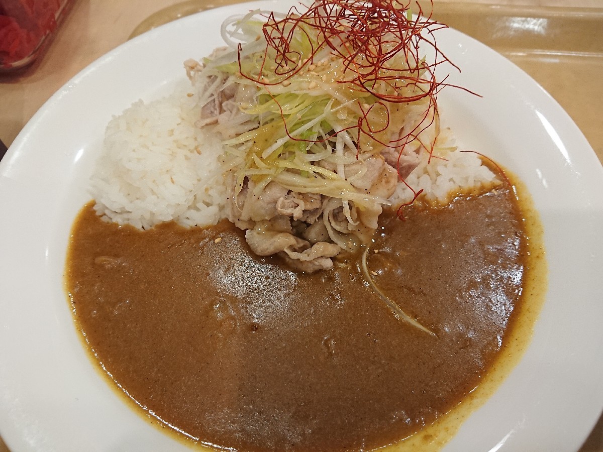 4/10  カレーショップC&C京王高幡SC店  ネギ塩豚しゃぶカレー辛口ソース大盛 &サラダ_b0042308_19034072.jpg