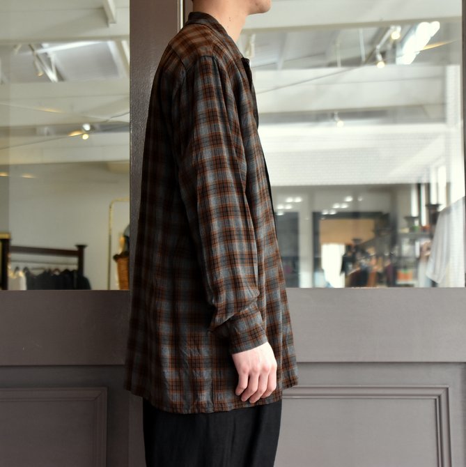 comoli 19SS レーヨンオープンカラーシャツ BROWN 2-