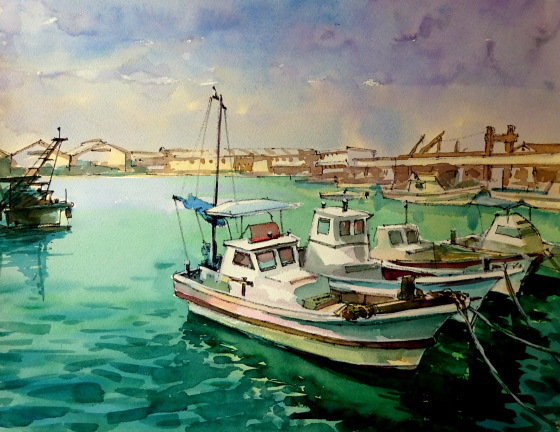 香川県 多度津港 : tedkimotoの水彩画 香川県 多度津港 : tedkimotoの水彩画
