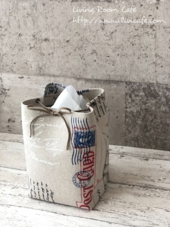 布の袋風の縫わないティッシュボックスとお道具バッグ Living Room Cafe Diary 布の袋風の縫わないティッシュボックスとお道具バッグ Living Room Cafe Diary