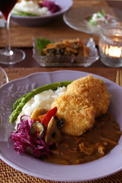 若イカのマリネと明太子コロッケカレー_d0327373_18203939.jpg