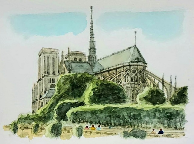 水彩画原画 パリのホテル「ノートルダム」 【公式通販】