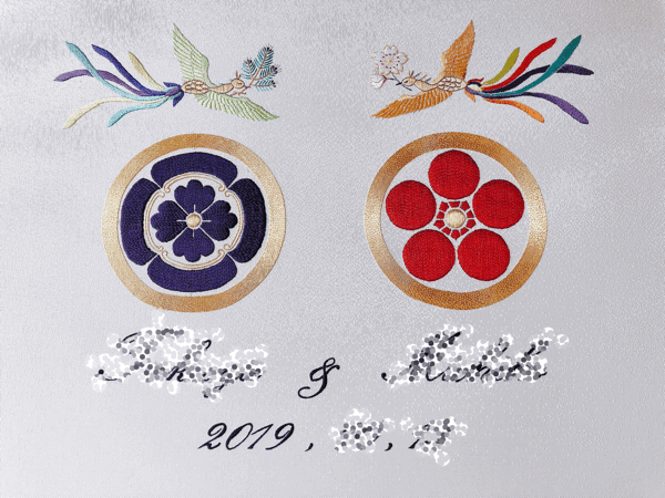 家紋のウェルカムボードできました 日本刺繍 絲花 家紋のウェルカムボードできました 日本刺繍 絲花