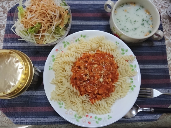 5/4 はごろもフーズ CarbOFF(カーボフ)フジッリ with 低糖質ミートソース & ドトールコーヒーオリジナル バターコーヒー_b0042308_12431623.jpg