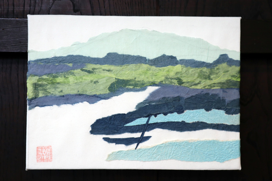 布地ちぎり絵 ~ 湖のある風景 ~_e0222340_14373980.jpg
