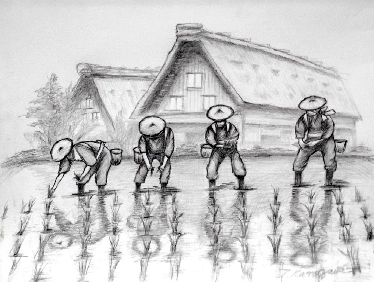 白川郷の田植えの絵を描いた お絵かき100作目 写録番外編 白川郷の田植えの絵を描いた お絵かき100作目 写録番外編