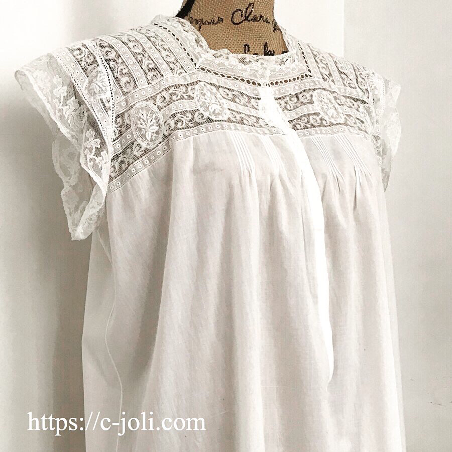 19世紀フランスアンティークヴァランシエンヌレース&手刺繍モノグラム