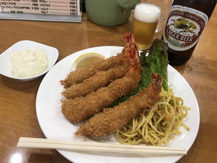 海老フライとビール♪@洋食おがわ_c0212604_12231772.jpg