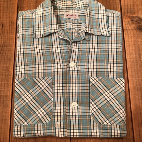 1950s \" Simtex - SANFORIZED - \" 100% pima cotton VINTAGE - Mint Green CHECK - S/S OPEN SHIRTS ._d0172088_21392478.jpg