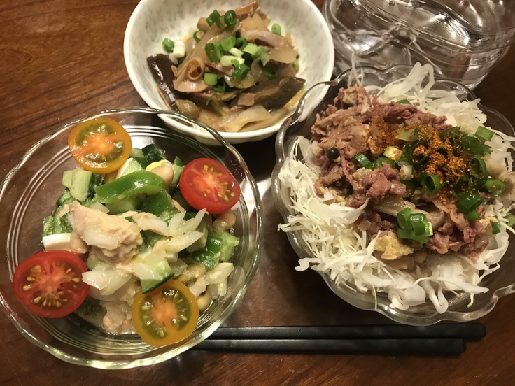 火曜の晩ごはん☆牛丼ライト風と豆のサラダ_c0212604_18423976.jpg