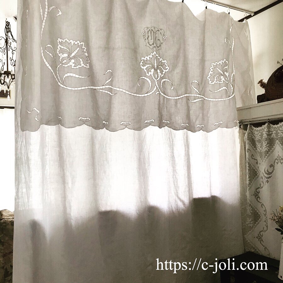 フランスアンティークモノグラムリングカーテンリネン