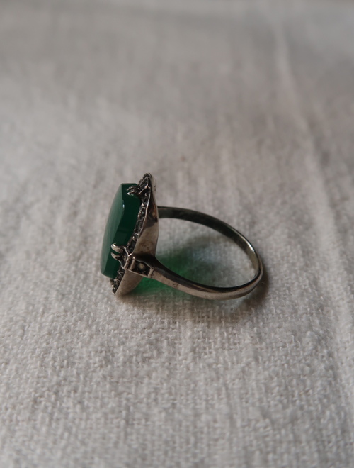 Green Agate 緑瑪瑙のシルバー・リング : 満月アンティーク