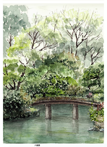 水彩画＜東京の名園＞