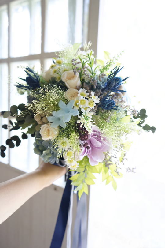 ブルーのクラッチブーケ&花冠_a0136507_22324337.jpg