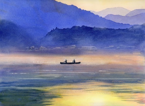 朝霧の十和田湖 : 大島裕子水彩画ブログ
