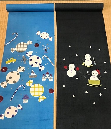 商品紹介・型絵染岡田その子さん・黒猫の名古屋帯。_f0181251_16373781.jpg