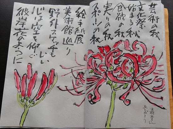 彼岸花 絵手紙の小窓