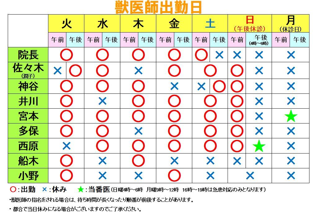 今週の獣医師勤務表(　10　月　1　日～　10　月　7　日）_c0174644_19373039.jpg