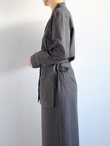 THE HINOKI　Cotton Horse Cloth Collarless Dress / Charcoal Brown_b0139281_13917.jpg