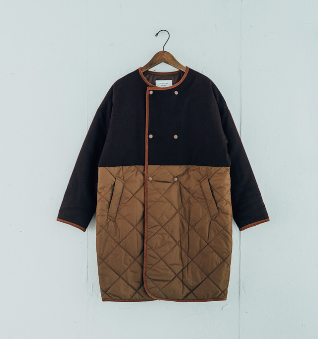 GRANDMA MAMA DAUGHTER フランネル×タフタキルト ノーカラーコート
