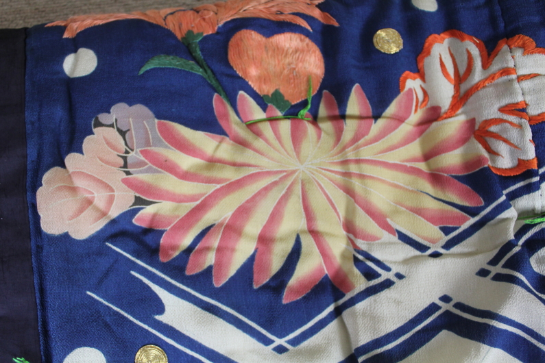 紅花染め 木綿友禅 明治期 五つ紋合わせ子供着物ヴィンテージ 希少