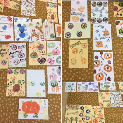 野菜スタンプでハロウィンカード 今日の月下美人 Qpの思い立ったら吉日 絵手紙 消しゴムはんこ 小物作り