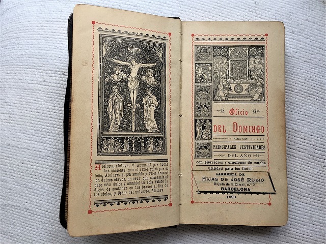 古書アンティーク 140年前の洋書 スペイン語 1884年 革表紙 讃