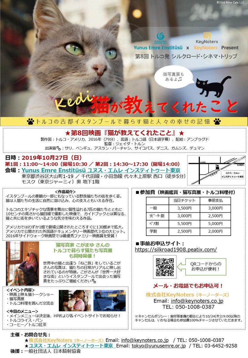 10月27日開催 第8回トルコ発シルクロード シネマ トリップ 猫が教えてくれたこと 上映会 私の猫写真展も同時開催です ねこ旅また旅