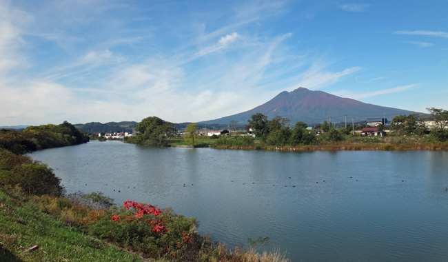 赤く色づいた岩木山と周辺の田んぼ、岩木川など_a0136293_17225534.jpg