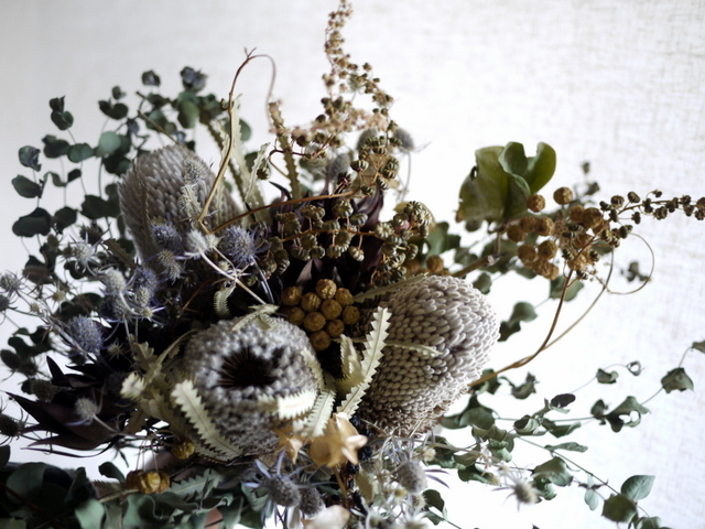 結婚式の前撮り用のドライフラワーブーケ ハワイでの撮影に持っていかれるとのことです 19 10 27 札幌 花屋 Mell Flowers