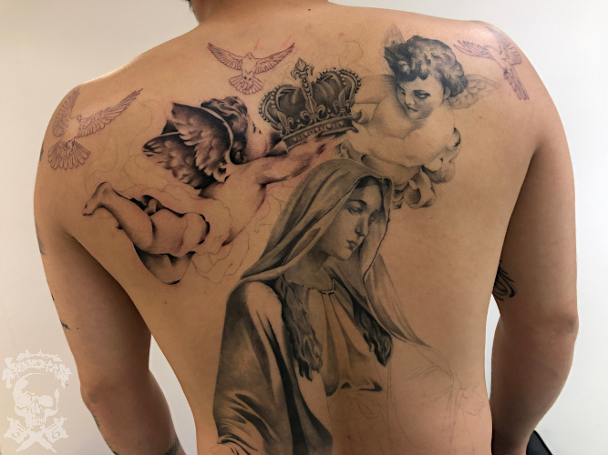 バックピース 聖母マリア 彩躯術三十六房 Chamber36tattoostudio バックピース 聖母マリア 彩躯術三十六房 Chamber36tattoostudio