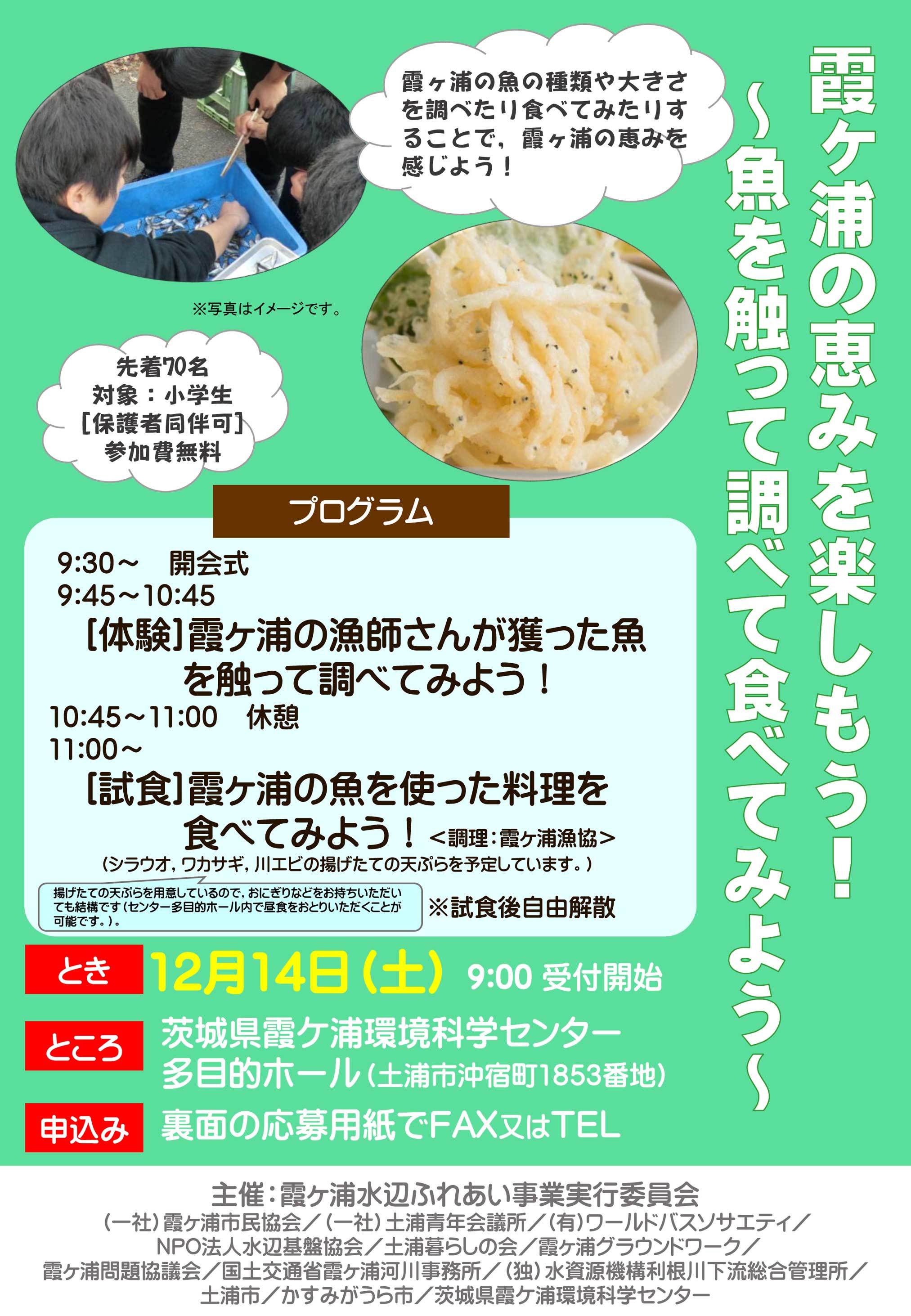 第5回霞ヶ浦水辺ふれあい事業 霞ヶ浦の恵みを楽しもう 魚を触って調べて食べてみよう 参加者募集中 ぴゅあちゃんの部屋 第5回霞ヶ浦水辺ふれあい事業 霞ヶ浦の恵みを楽しもう 魚を触って調べて食べてみよう 参加者募集中 ぴゅあちゃんの部屋