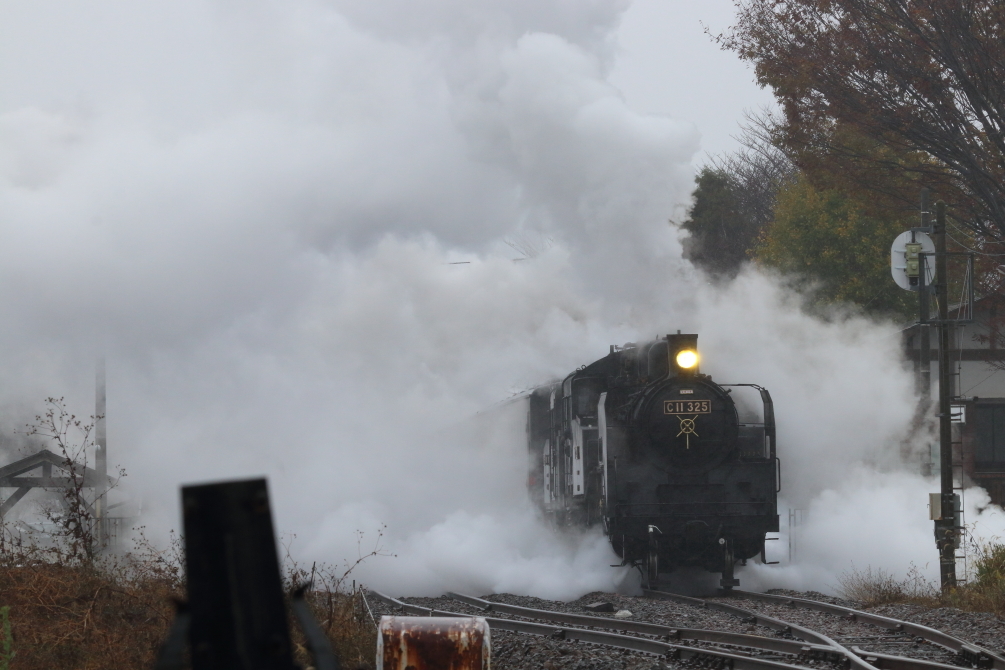 白い蒸気に包まれて重連発車 - 2019年晩秋・真岡鉄道 -_b0190710_20585367.jpg
