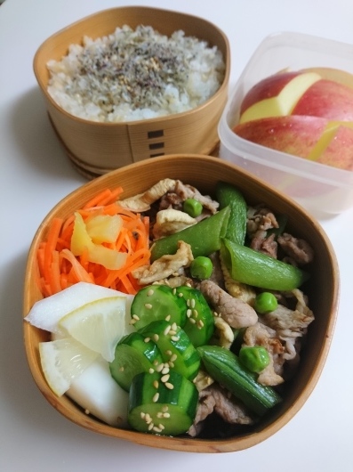 19 12 6干し大根と豚肉のスナップエンドウの炒めもの弁当 お弁当と春の空 19 12 6干し大根と豚肉のスナップエンドウの炒めもの弁当 お弁当と春の空