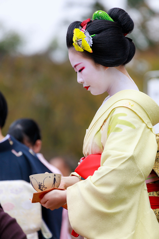 正絹　訪問着　友禅　手描き　枝梅　梅　刺繍　京このみ　芸妓　舞妓 きもので集う園遊会・野点（上七軒・梅志づさん、梅葉さん、尚絹