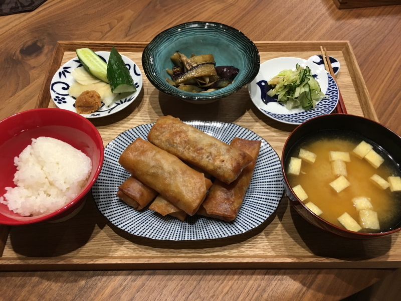 献立 春巻き 新生姜ときゅうりに味噌 茄子と舞茸のめんつゆ煮 即席漬物 お味噌汁 枝豆 Kajuの 今日のお料理 簡単レシピ