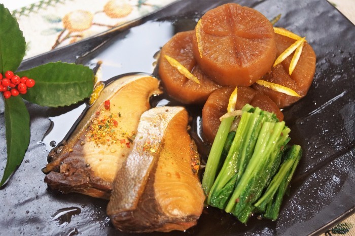■朝の和食【菜園大根と菜の花でブリ大根】_b0033423_01172758.jpg