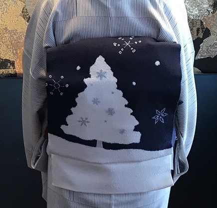 Xmasの帯のお客様・ご自分で描かれた着物・絞のツリーの帯。_f0181251_18070310.jpg