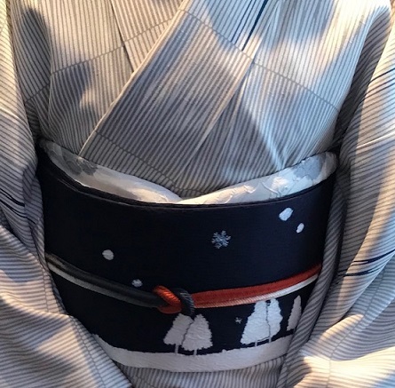 Xmasの帯のお客様・ご自分で描かれた着物・絞のツリーの帯。_f0181251_18074898.jpg