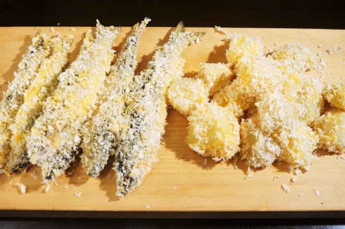 ■おもてなしクリスマスランチ全貌編【③鮎とポテトのフライ/ポテサラ/菜の花のお浸し他】_b0033423_00133786.jpg