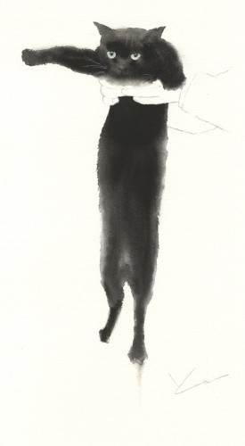 黒猫 水彩 墨 はるさき水彩画blog