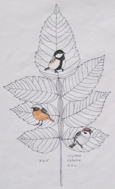 木の葉絵 Leafart 白膠木 四十雀 尉鶲 雀 スケッチ感察ノート Nature Journal 木の葉絵 Leafart 白膠木 四十雀 尉鶲 雀 スケッチ感察ノート Nature Journal