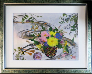御所車「押し花絵額作品」