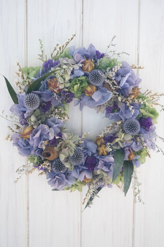 ラベンダー色の紫陽花リース_a0136507_21462212.jpg