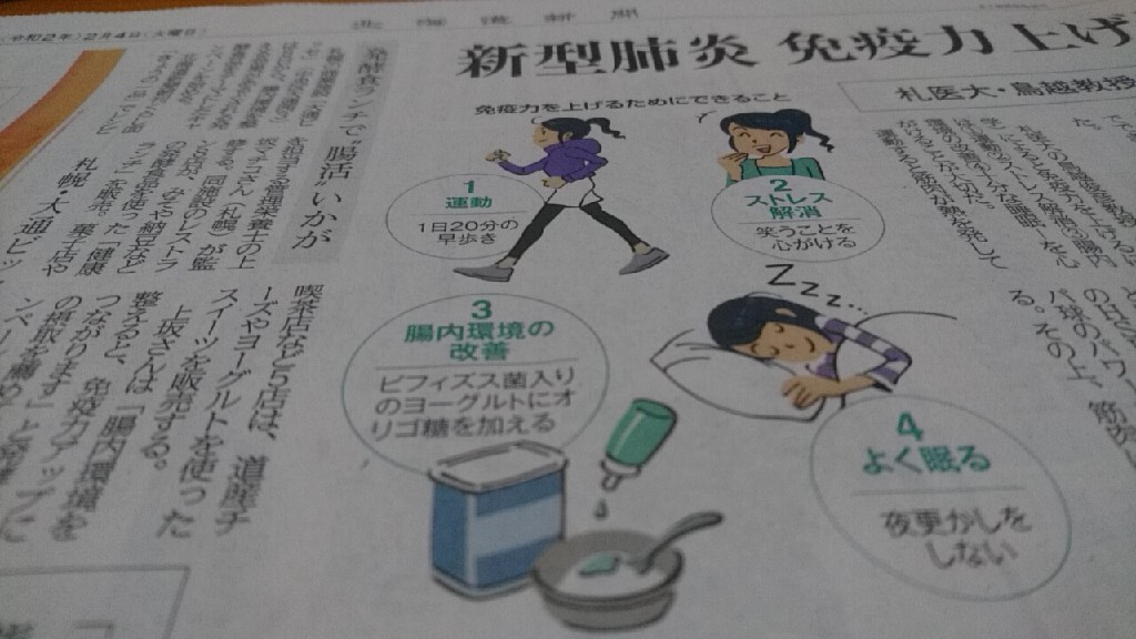 免疫力上げ新型コロナウイルスを予防。北海道新聞より_b0106766_08591543.jpg