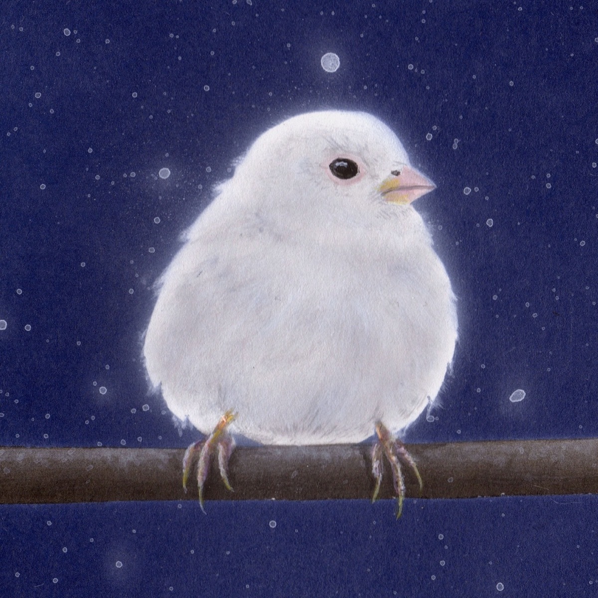 【#毎日一絵チャレンジ】#アクリル画 #おまん獣「スズメ ver.1.4〔白い雀〕」#メイキング #白銀の鳥展_a0021565_17152059.jpg