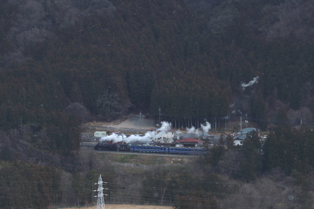 青空の鬼怒川と小雪舞う汽車、おまけは今日の桜ジロー　- 2020年・東武鬼怒川線 -_b0190710_18563404.jpg