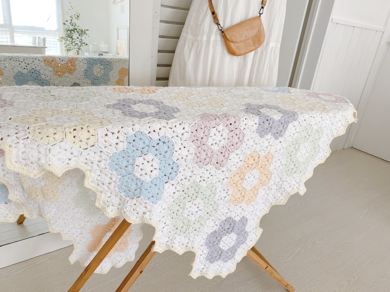 お花のパッチワークブランケット【ヘキサゴンパッチワーク